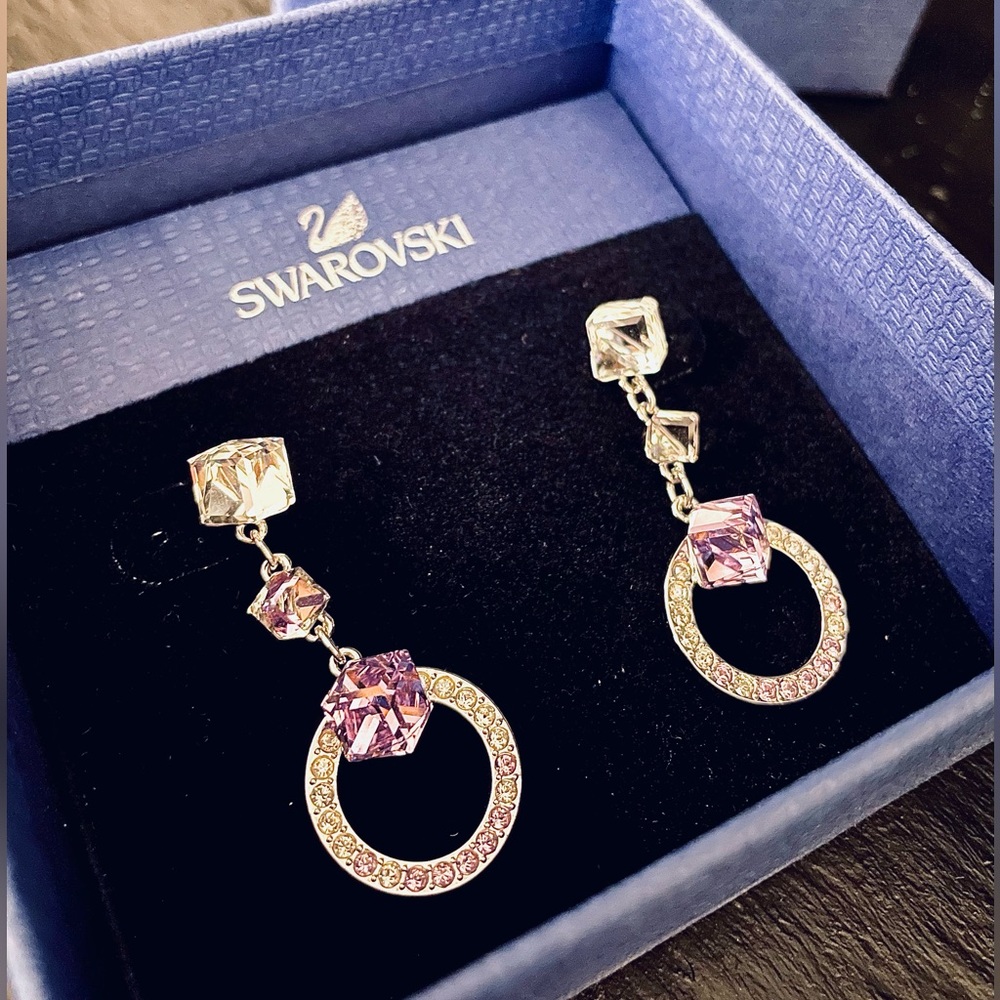 Swarovski Purple Crystal Drop Earrings - New